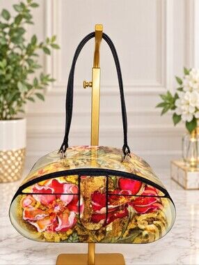 Prezzo Floral Hard Shell Box Purse Top Handle Handbag with Mirror